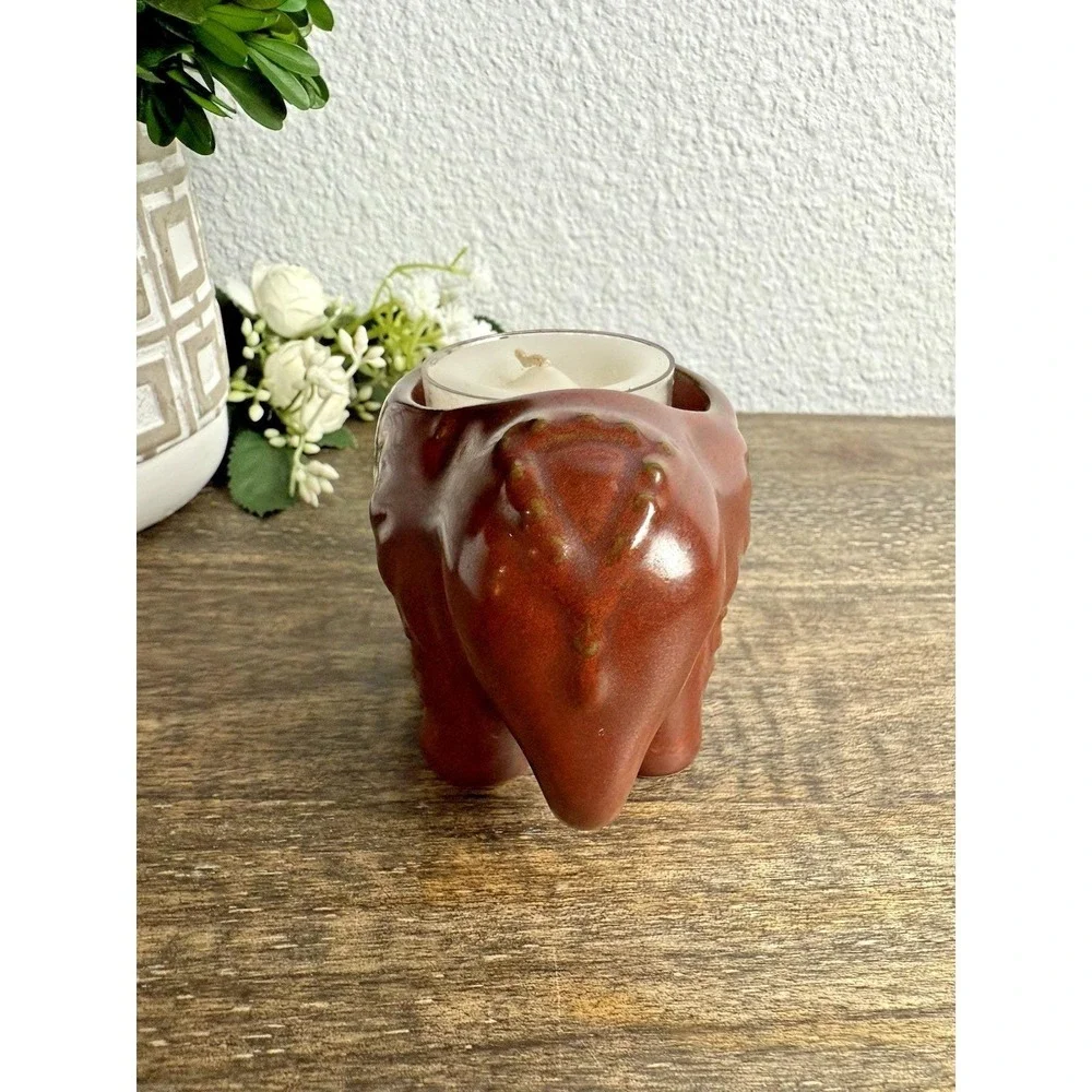 PartyLite Elephant Tealight Candle Holder Ceramic Safari Decor 1990s Brown - Picture 5 of 14